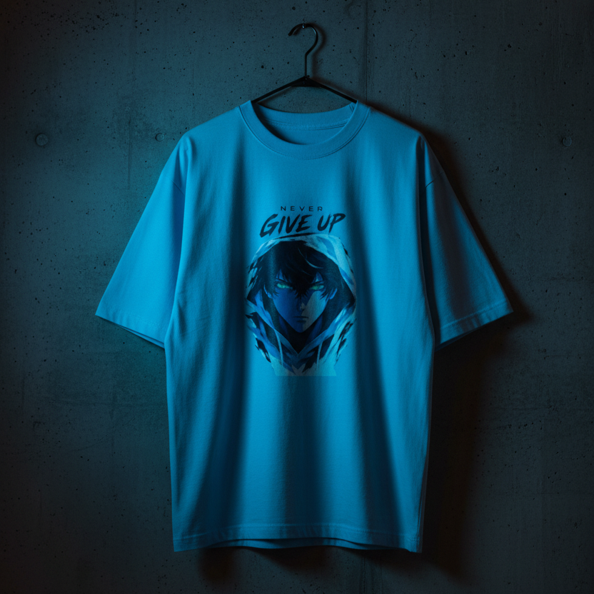 Anime Oversized Graphic T-Shirt – Never Give Up Print | 240 GSM Heavyweight Cotton