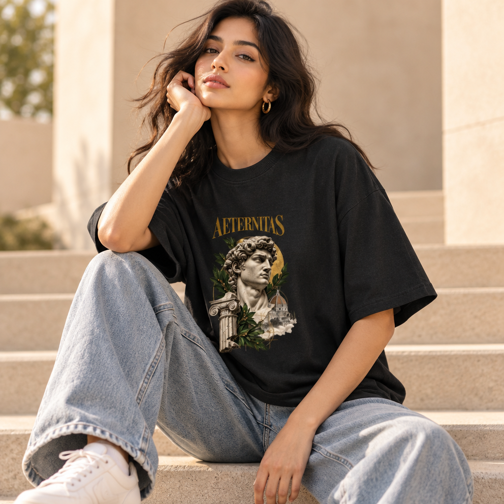 Latin Philosophy Oversized Graphic T-Shirt – Aeternitas Eternity | 240 GSM Cotton