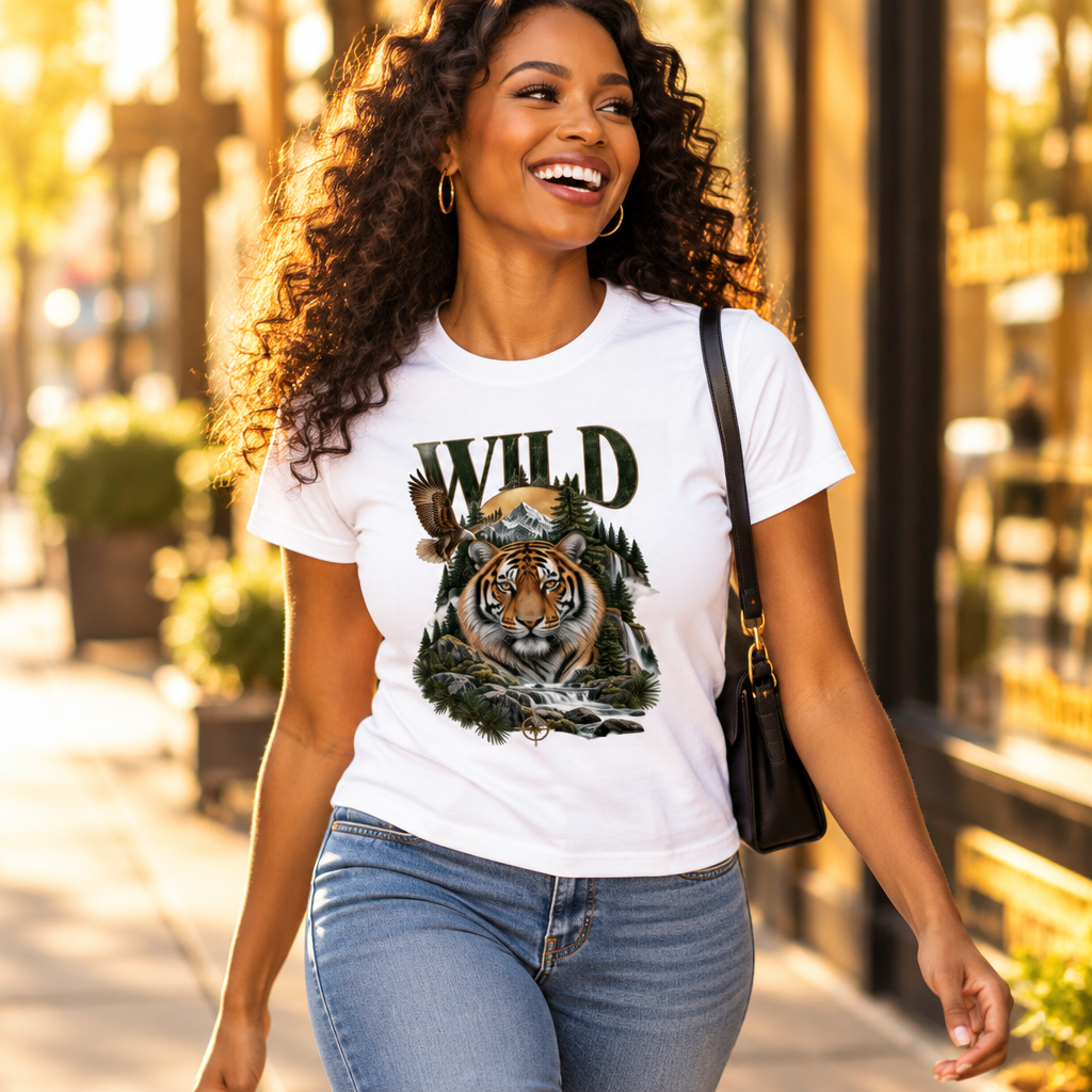 Wild Tiger Print Graphic T-Shirt | 180 GSM Standard Crew 100% Cotton