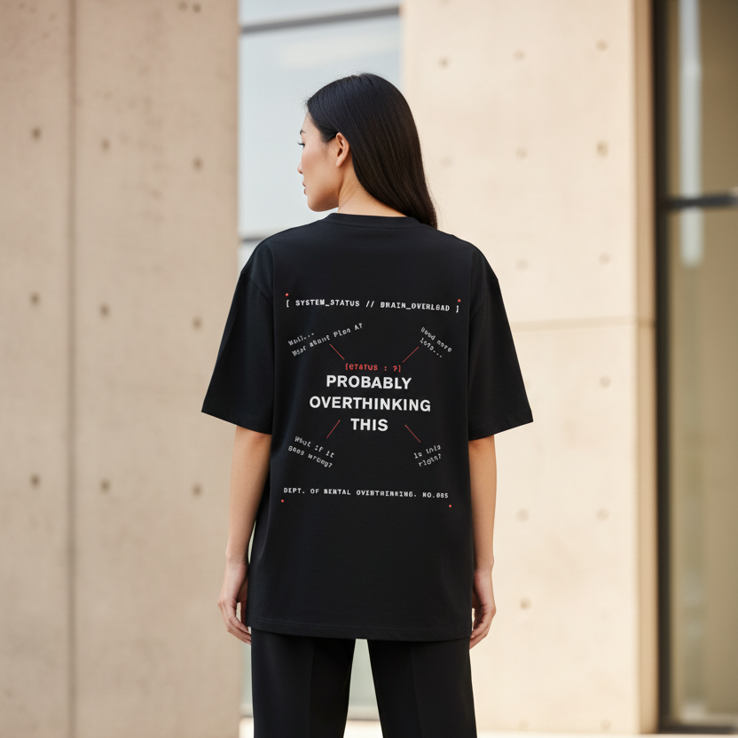 Funny Overthinking Oversized Graphic T-Shirt | 240 GSM Heavyweight 100% Cotton