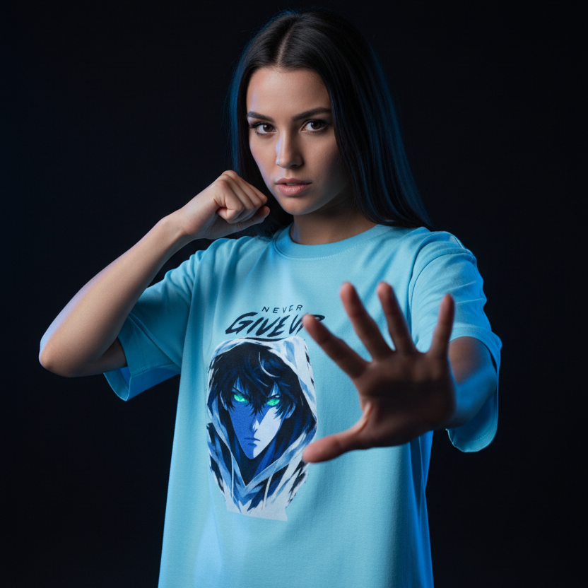 Anime Oversized Graphic T-Shirt – Never Give Up Print | 240 GSM Heavyweight Cotton