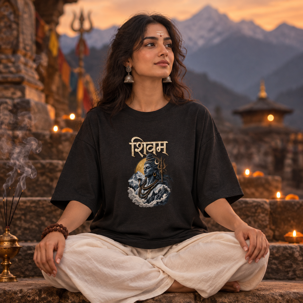 Lord Shiva Devotional Oversized Graphic T-Shirt – Shivam | 240 GSM Heavyweight Cotton