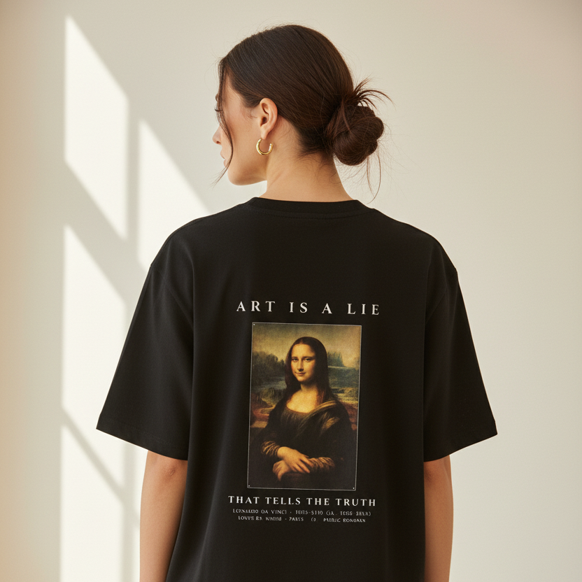 Mona Lisa Renaissance Art Oversized Graphic T-Shirt | 240 GSM Heavyweight Cotton