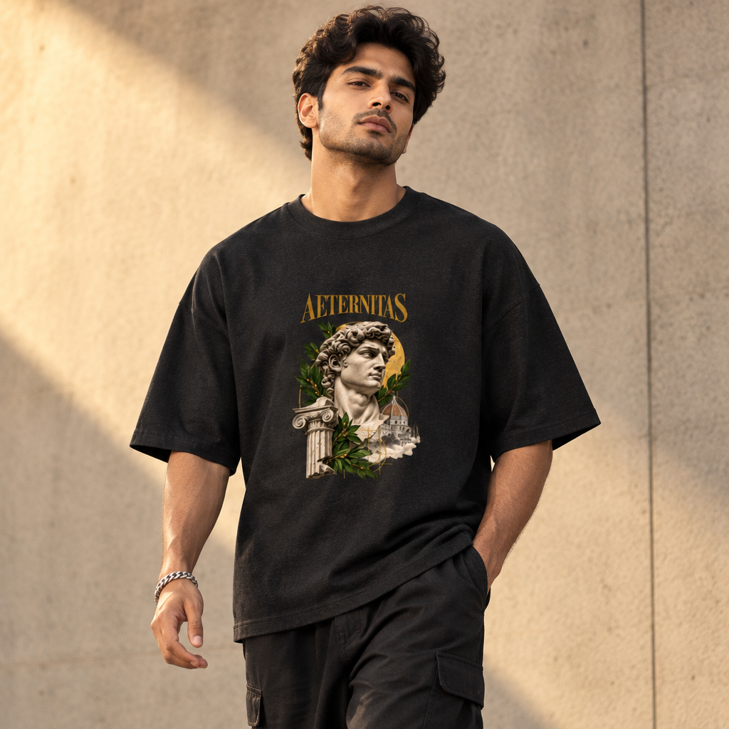Latin Philosophy Oversized Graphic T-Shirt – Aeternitas Eternity | 240 GSM Cotton