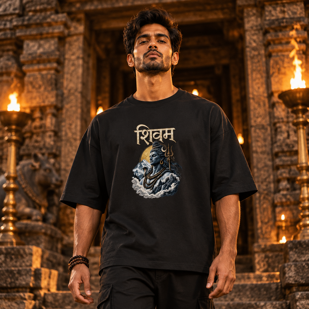 Lord Shiva Devotional Oversized Graphic T-Shirt – Shivam | 240 GSM Heavyweight Cotton