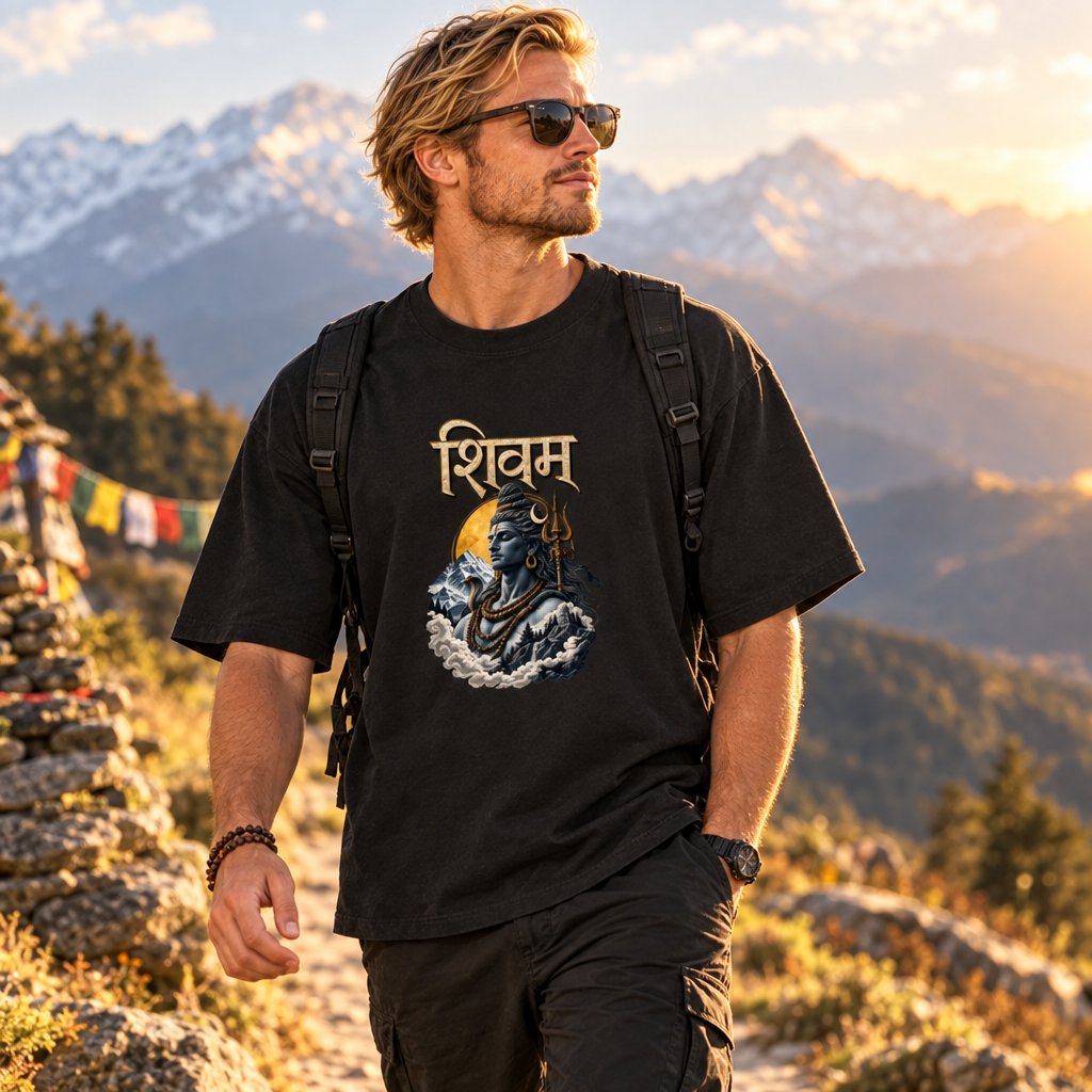 Lord Shiva Devotional Oversized Graphic T-Shirt – Shivam | 240 GSM Heavyweight Cotton