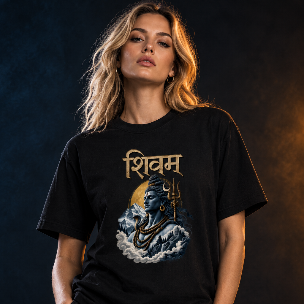 Lord Shiva Devotional Graphic T-Shirt – Shivam | 180 GSM Standard 100% Cotton