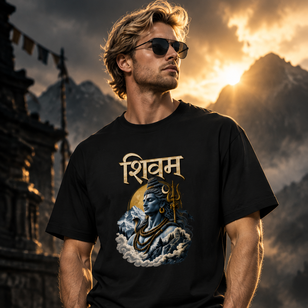 Lord Shiva Devotional Graphic T-Shirt – Shivam | 180 GSM Standard 100% Cotton