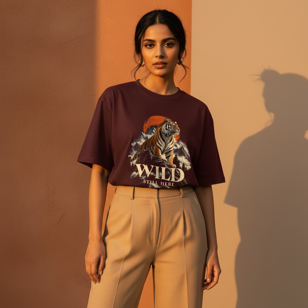 Tiger Wildlife Oversized Graphic T-Shirt – Wild Still Here | 240 GSM Heavyweight