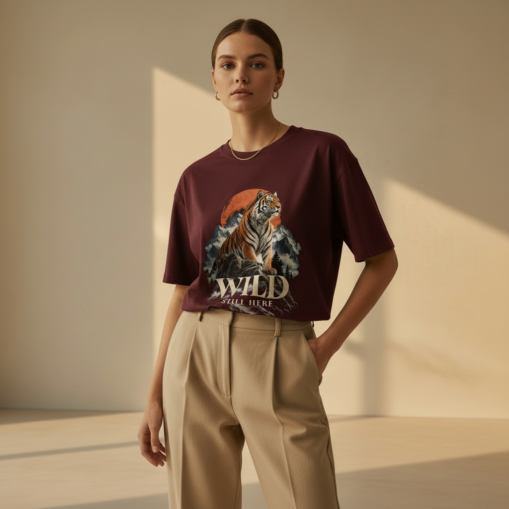 Tiger Wildlife Oversized Graphic T-Shirt – Wild Still Here | 240 GSM Heavyweight