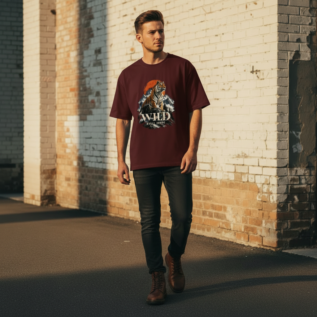 Tiger Wildlife Oversized Graphic T-Shirt – Wild Still Here | 240 GSM Heavyweight