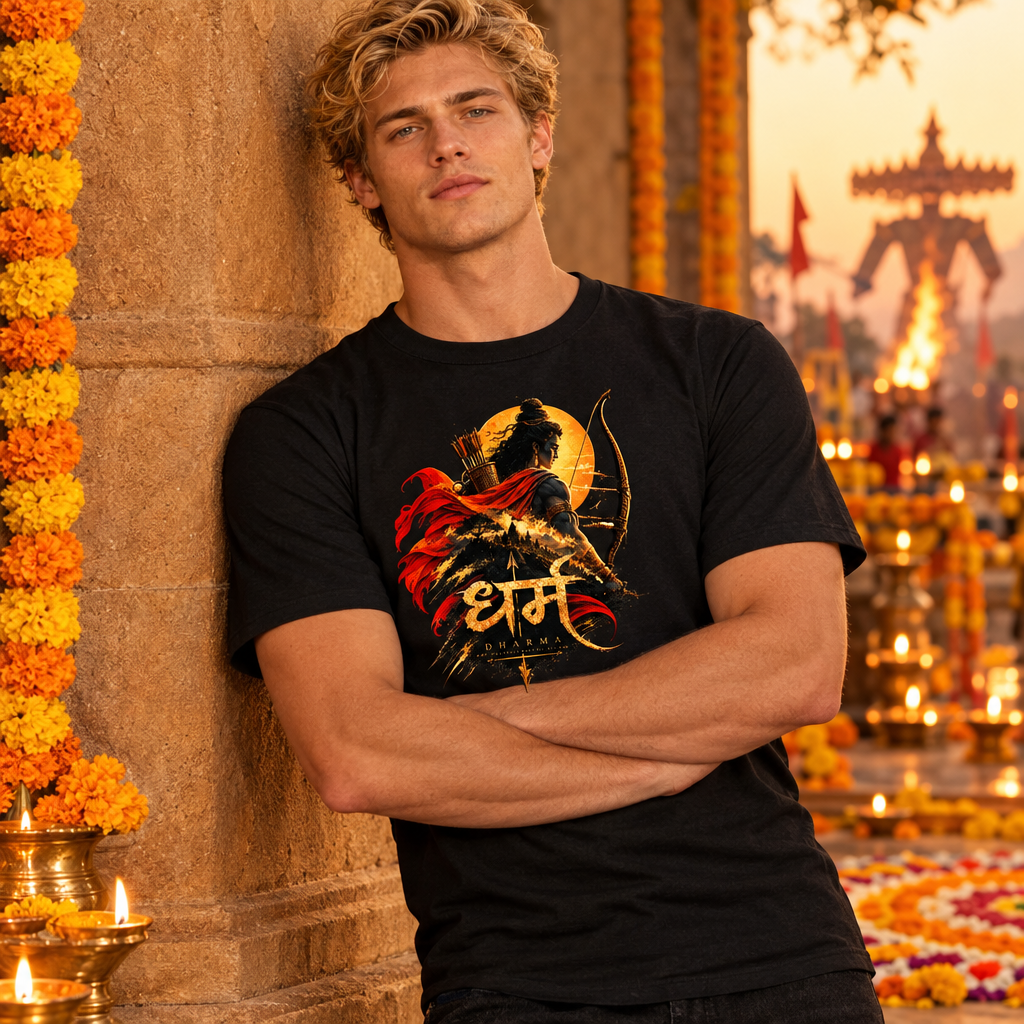 Dharma Graphic T-Shirt – The Warrior Who Never Rests | 180 GSM Crew 100% Cotton