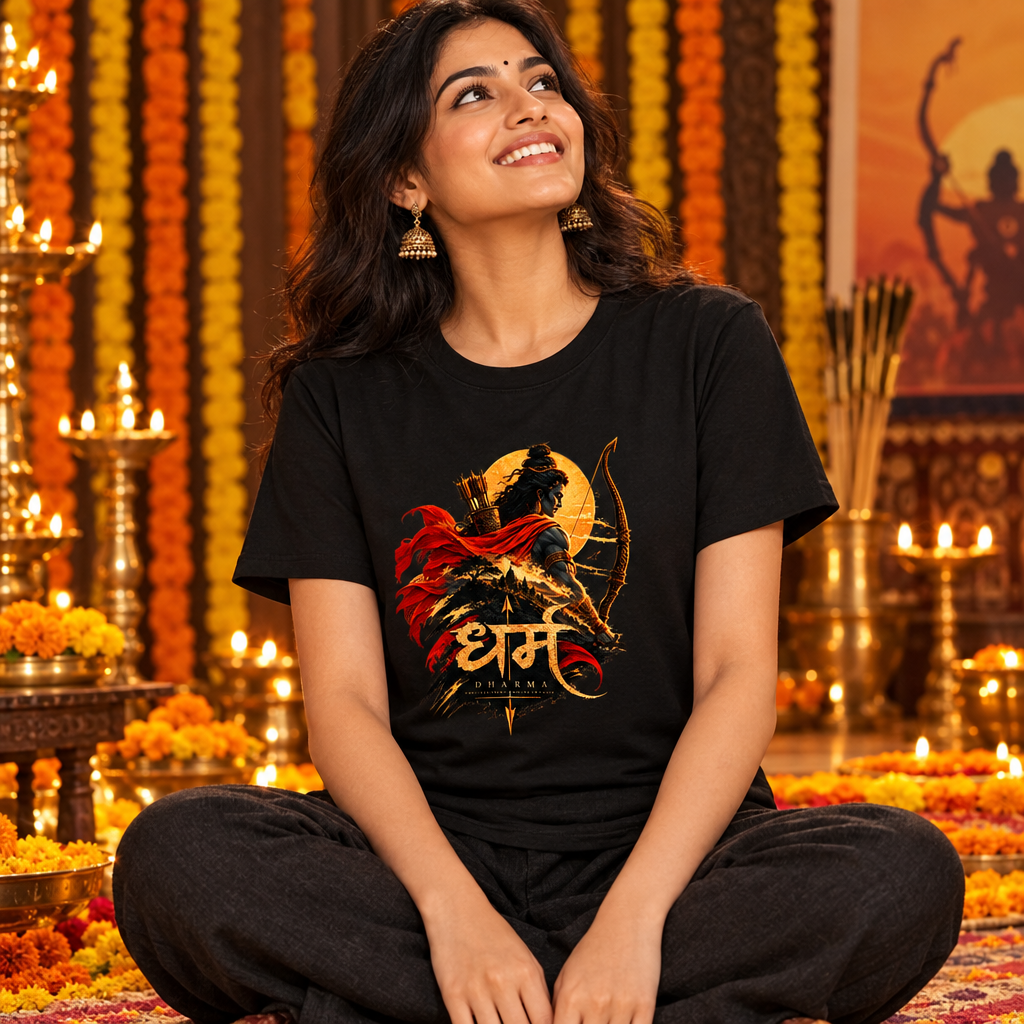 Dharma Graphic T-Shirt – The Warrior Who Never Rests | 180 GSM Crew 100% Cotton