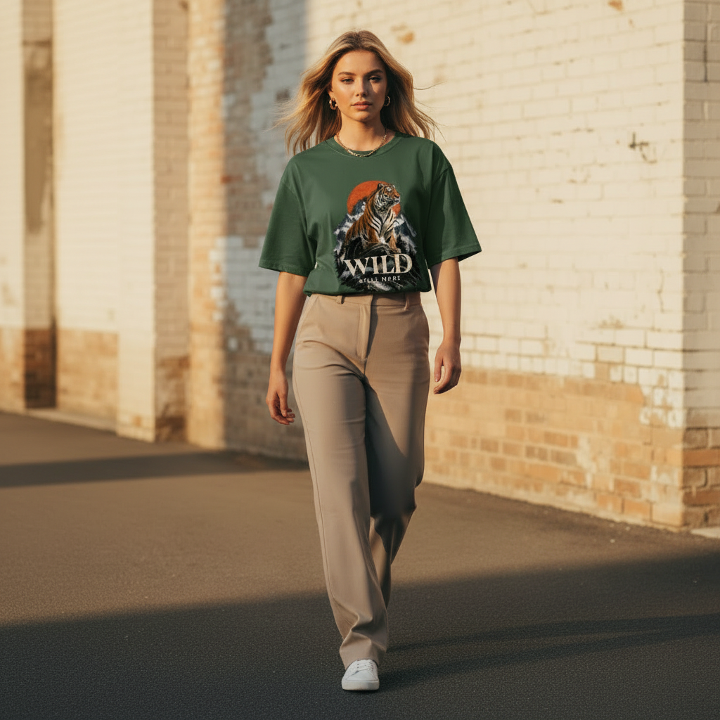 Tiger Wildlife Oversized Graphic T-Shirt – Wild Still Here | 240 GSM Heavyweight