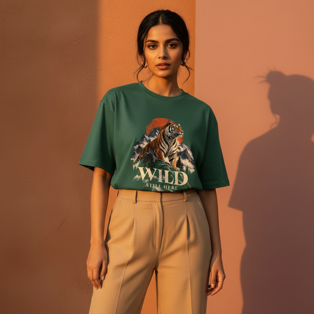 Tiger Wildlife Oversized Graphic T-Shirt – Wild Still Here | 240 GSM Heavyweight