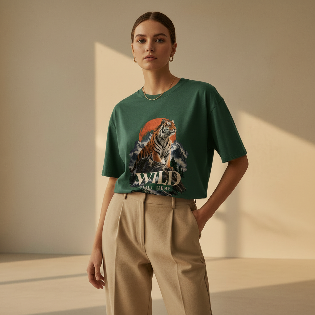 Tiger Wildlife Oversized Graphic T-Shirt – Wild Still Here | 240 GSM Heavyweight