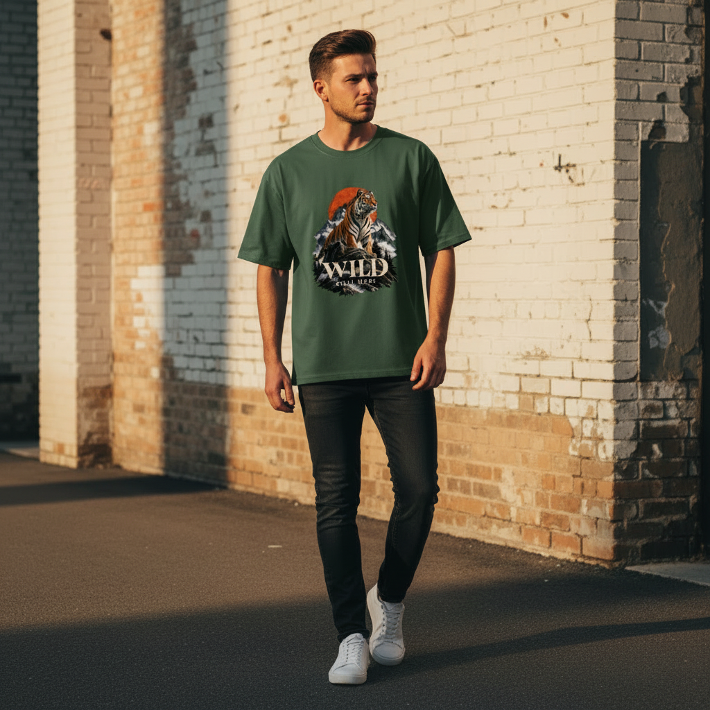 Tiger Wildlife Oversized Graphic T-Shirt – Wild Still Here | 240 GSM Heavyweight