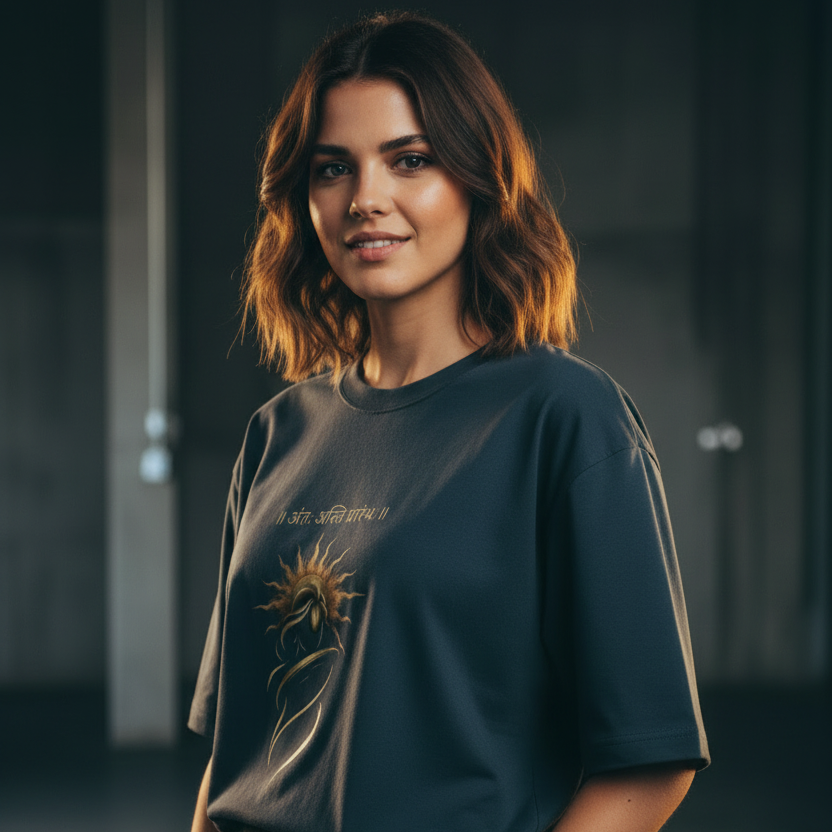 Oversized Graphic T-Shirt – Sanskrit Print | 240 GSM Heavyweight 100% Cotton