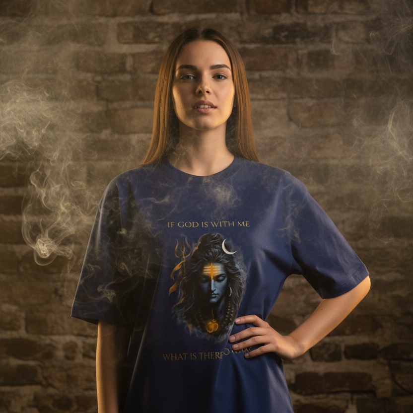 Lord Shiva Oversized Graphic T-Shirt – If God Is With Me | 240 GSM Heavyweight Cotton