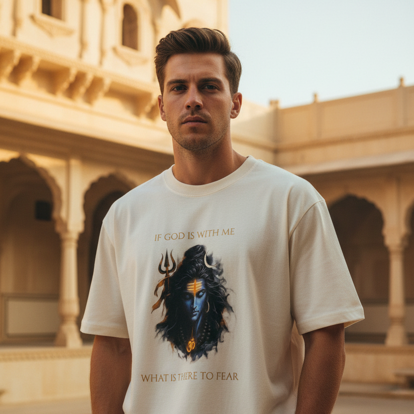 Lord Shiva Oversized Graphic T-Shirt – If God Is With Me | 240 GSM Heavyweight Cotton