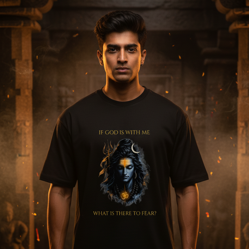 Lord Shiva Oversized Graphic T-Shirt – If God Is With Me | 240 GSM Heavyweight Cotton
