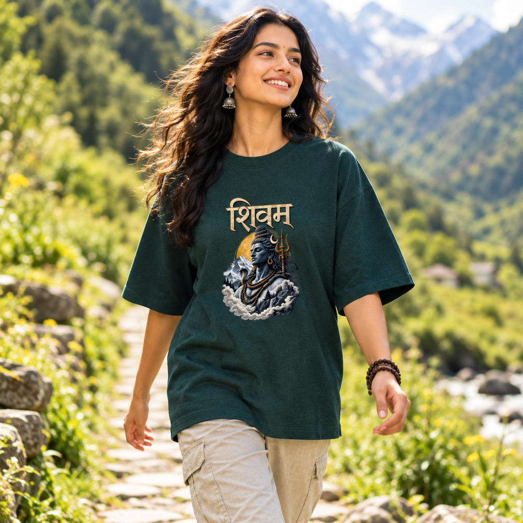 Lord Shiva Devotional Oversized Graphic T-Shirt – Shivam | 240 GSM Heavyweight Cotton