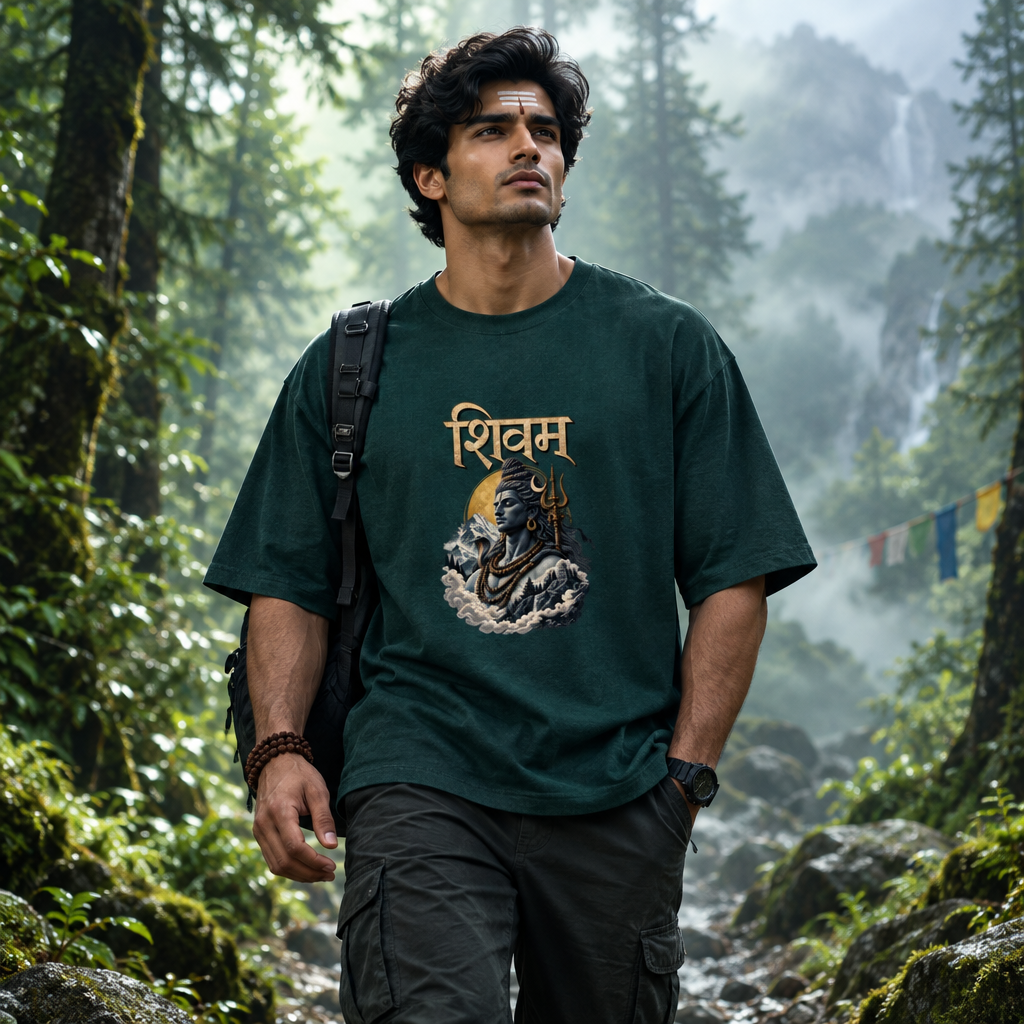 Lord Shiva Devotional Oversized Graphic T-Shirt – Shivam | 240 GSM Heavyweight Cotton