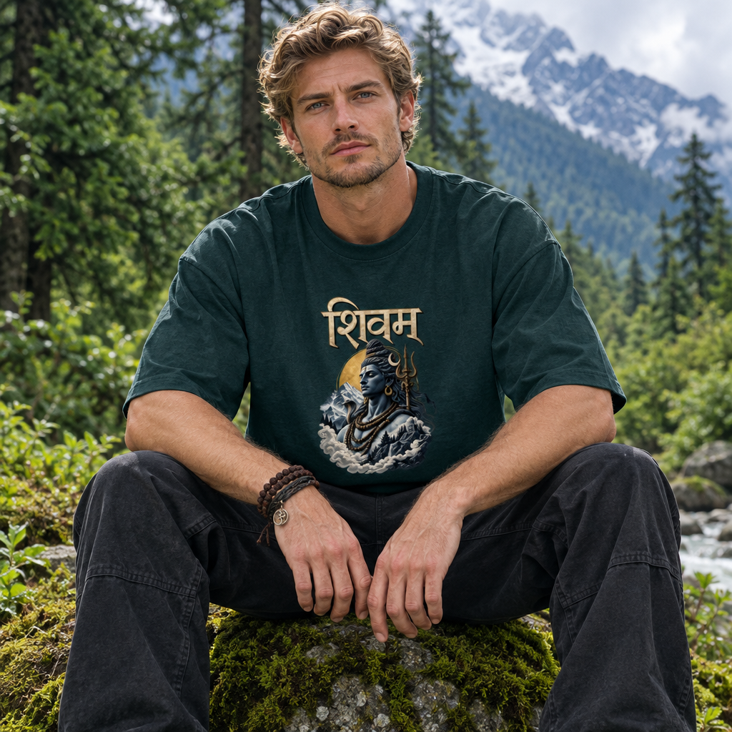 Lord Shiva Devotional Oversized Graphic T-Shirt – Shivam | 240 GSM Heavyweight Cotton