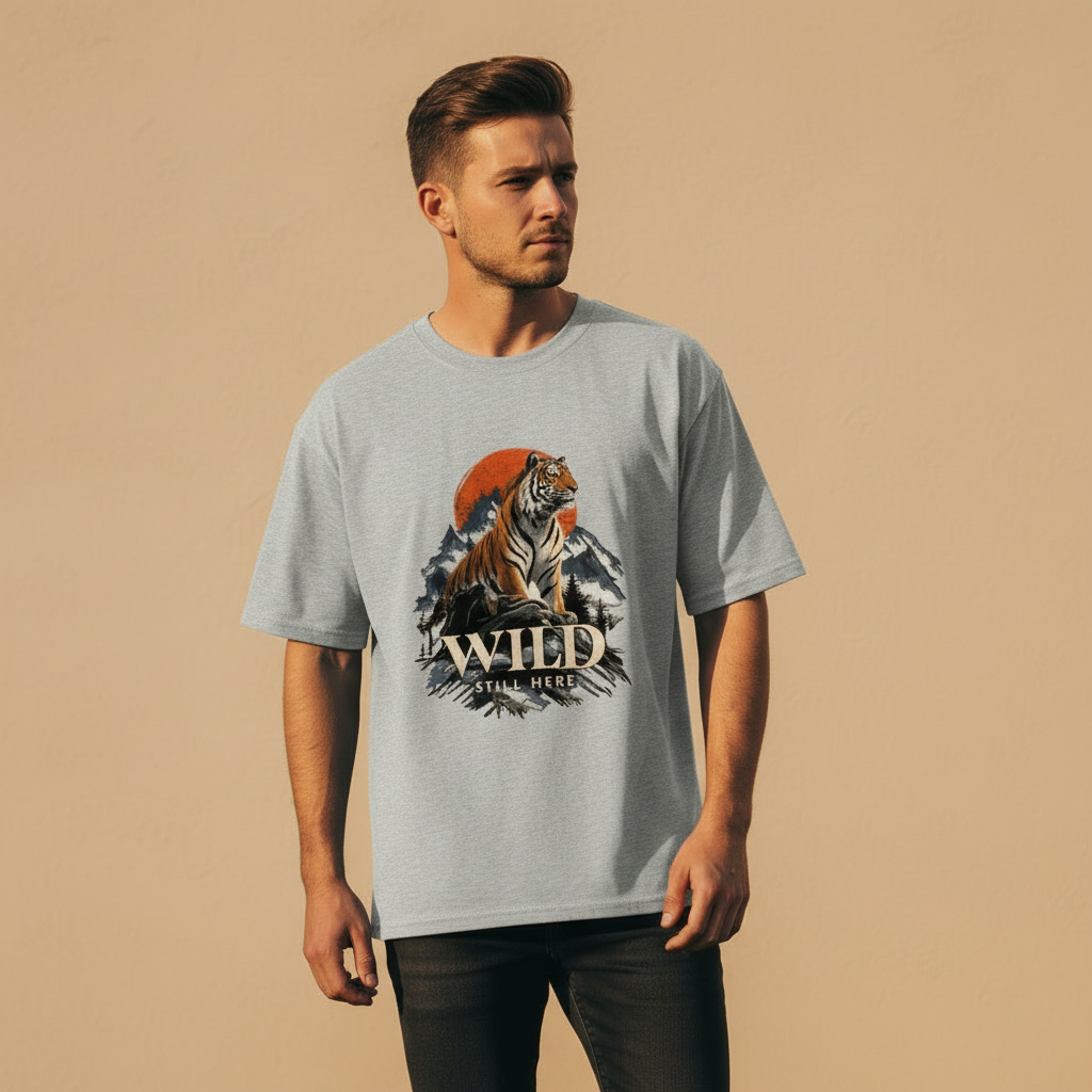 Tiger Wildlife Oversized Graphic T-Shirt – Wild Still Here | 240 GSM Heavyweight