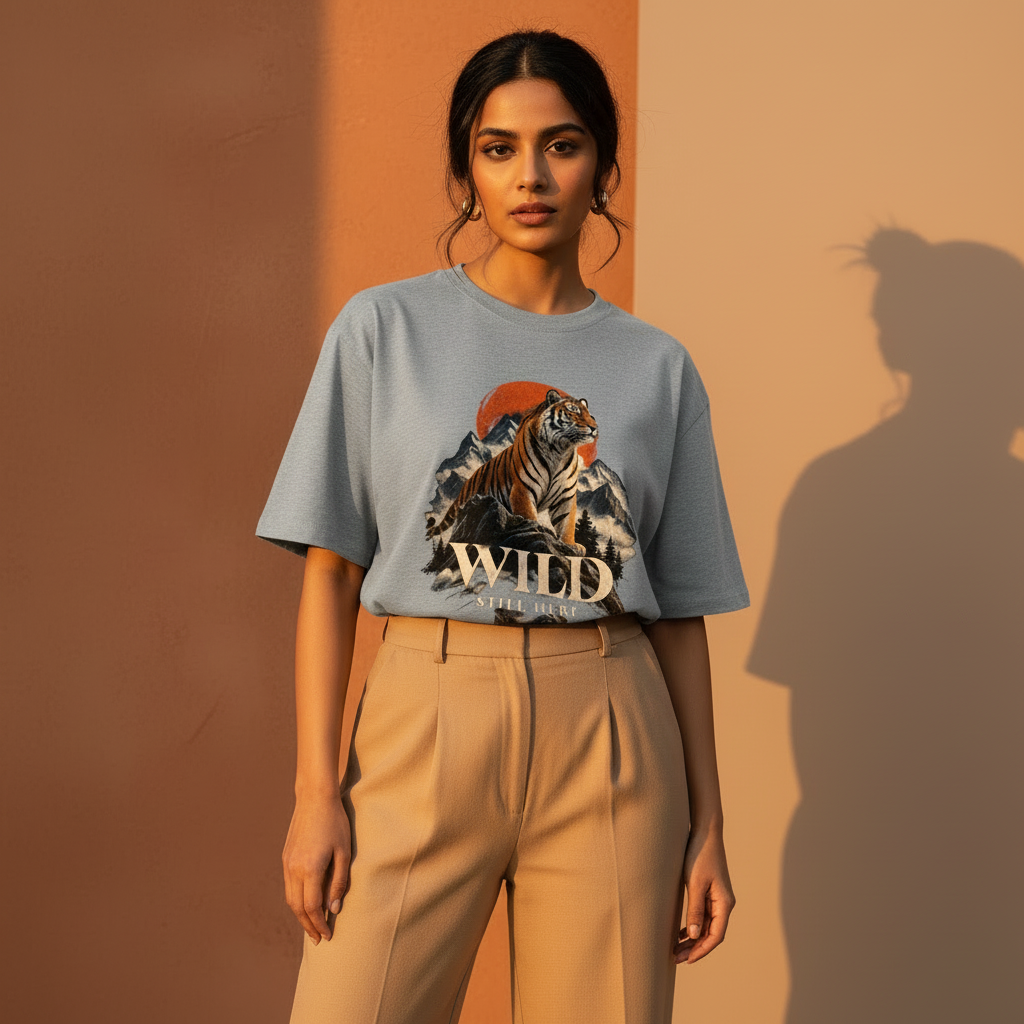 Tiger Wildlife Oversized Graphic T-Shirt – Wild Still Here | 240 GSM Heavyweight