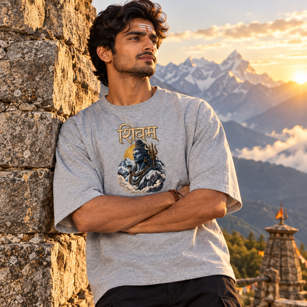 Lord Shiva Devotional Oversized Graphic T-Shirt – Shivam | 240 GSM Heavyweight Cotton