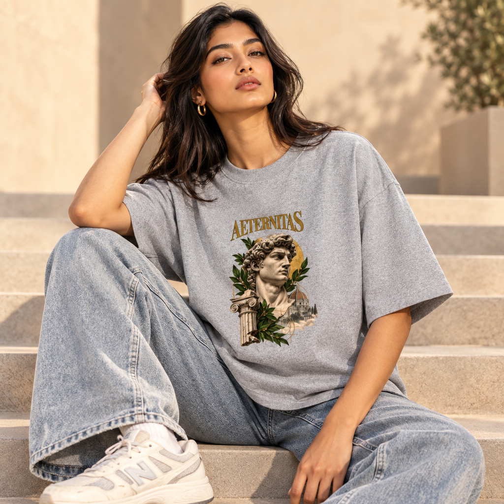 Latin Philosophy Oversized Graphic T-Shirt – Aeternitas Eternity | 240 GSM Cotton