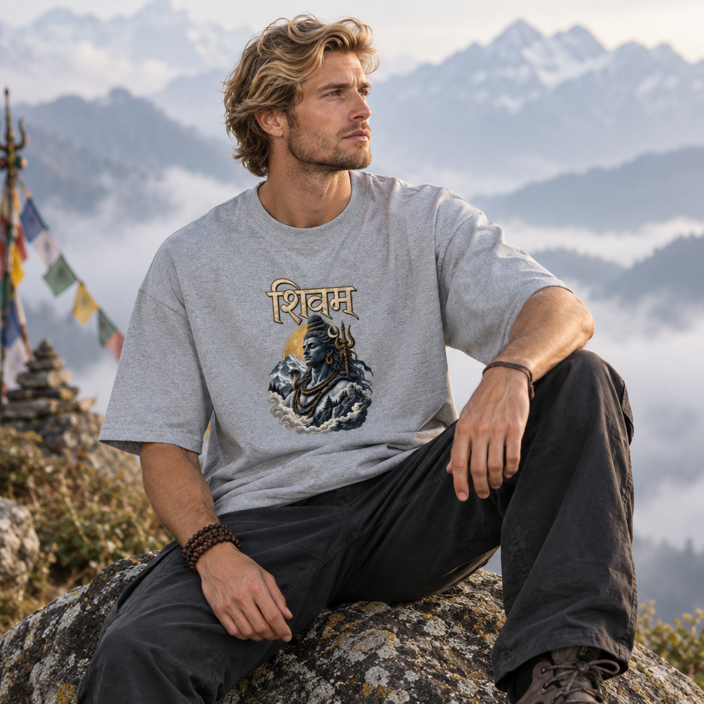 Lord Shiva Devotional Oversized Graphic T-Shirt – Shivam | 240 GSM Heavyweight Cotton