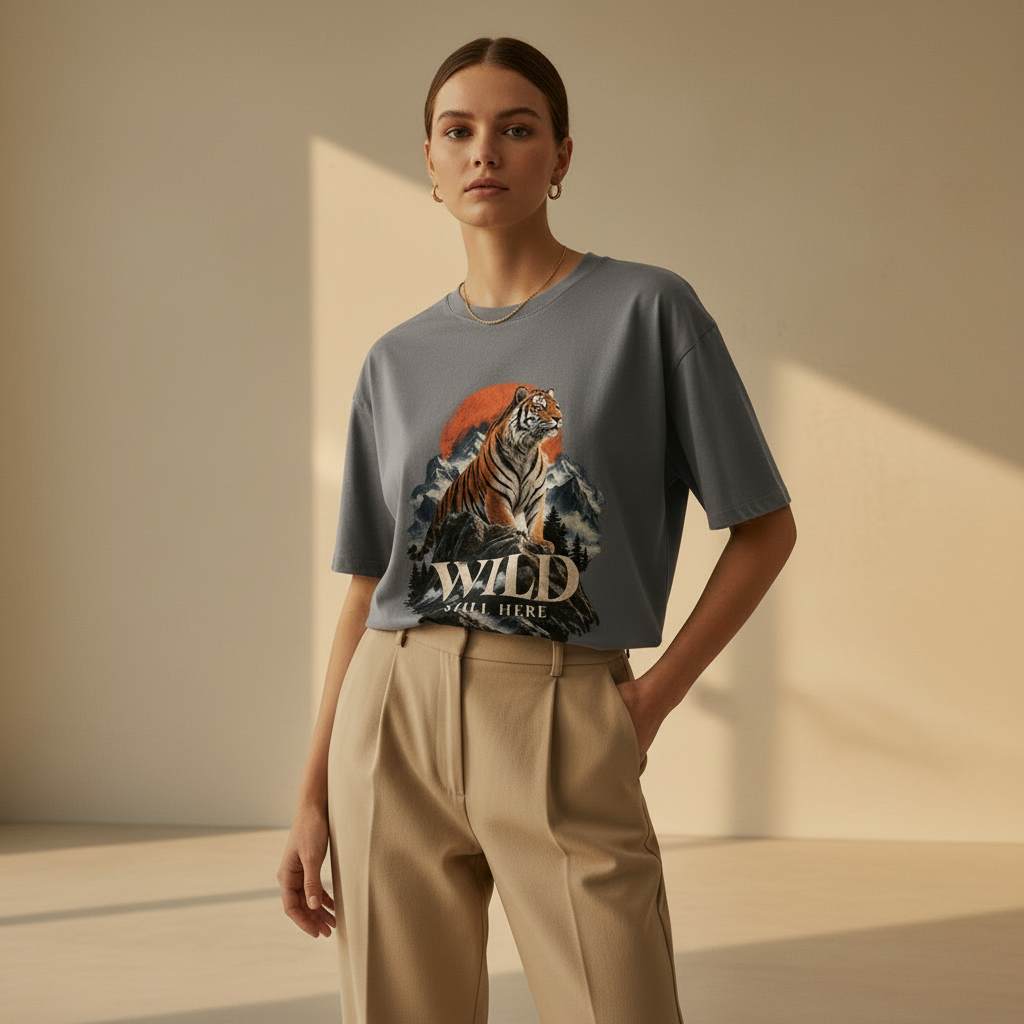 Tiger Wildlife Oversized Graphic T-Shirt – Wild Still Here | 240 GSM Heavyweight