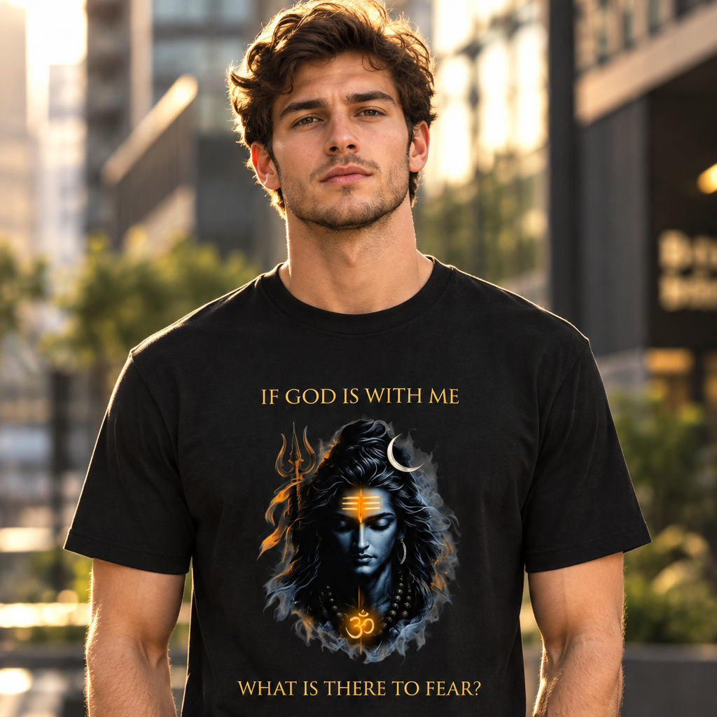 Lord Shiva Graphic T-Shirt – If God Is With Me | 180 GSM Standard Crew Cotton