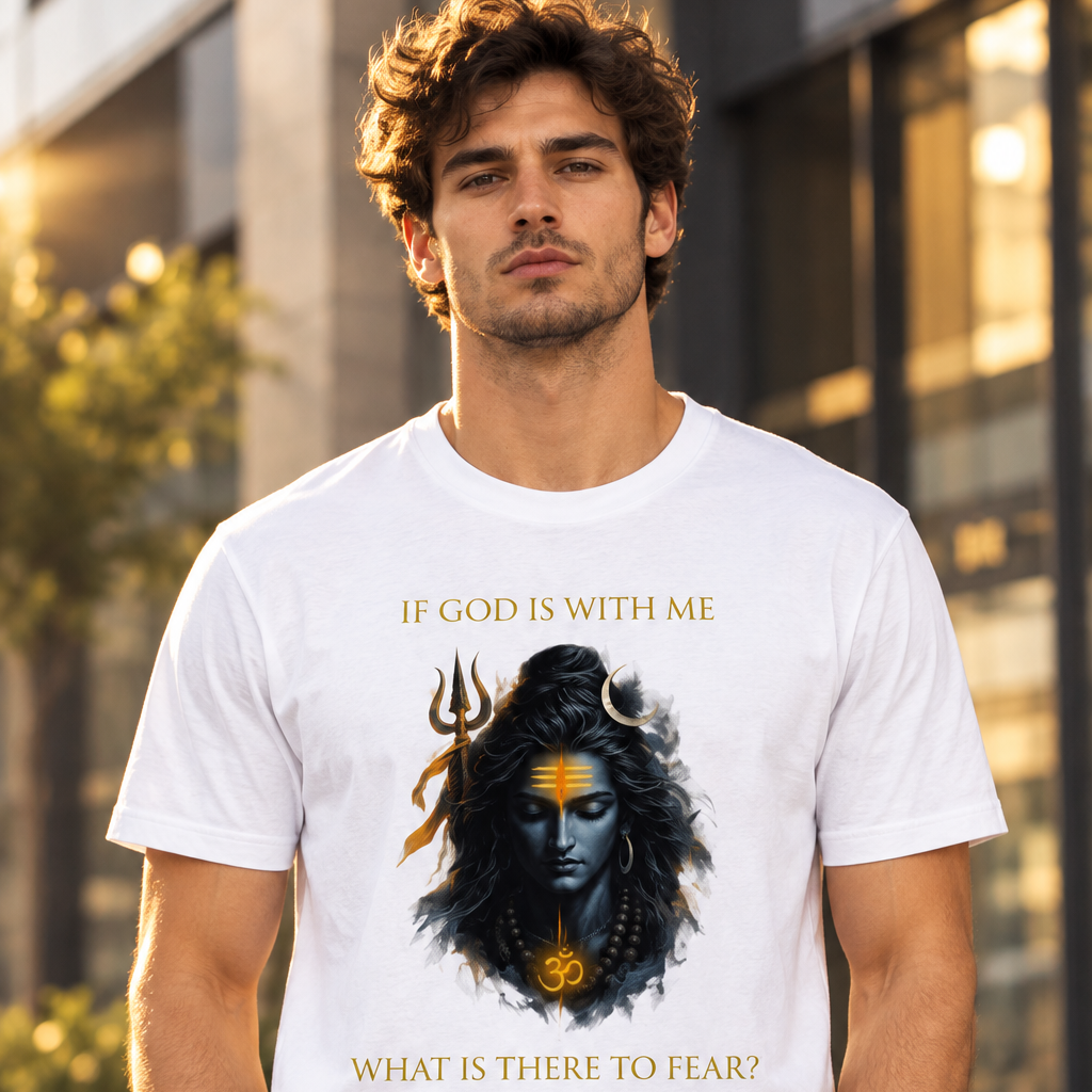 Lord Shiva Graphic T-Shirt – If God Is With Me | 180 GSM Standard Crew Cotton