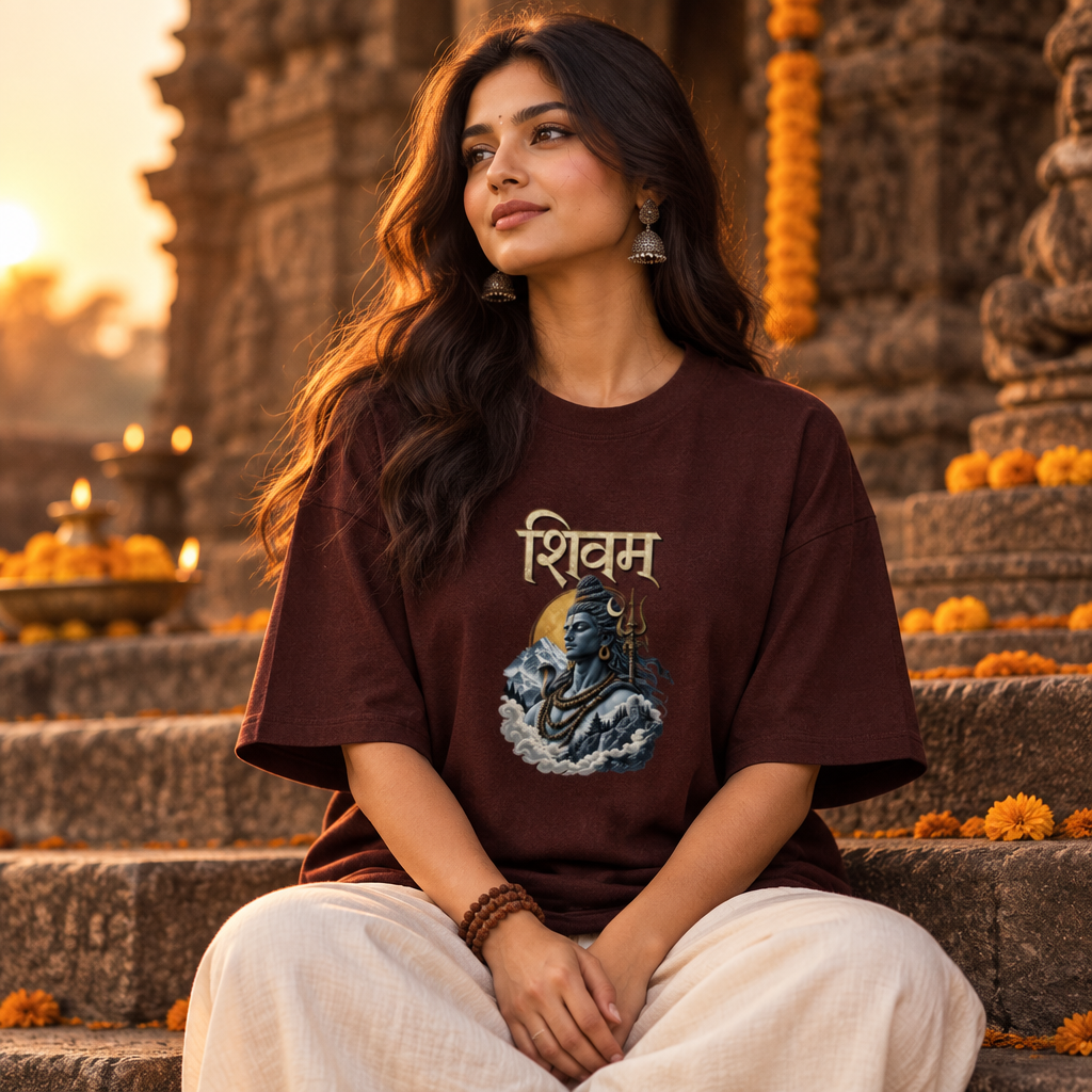 Lord Shiva Devotional Oversized Graphic T-Shirt – Shivam | 240 GSM Heavyweight Cotton