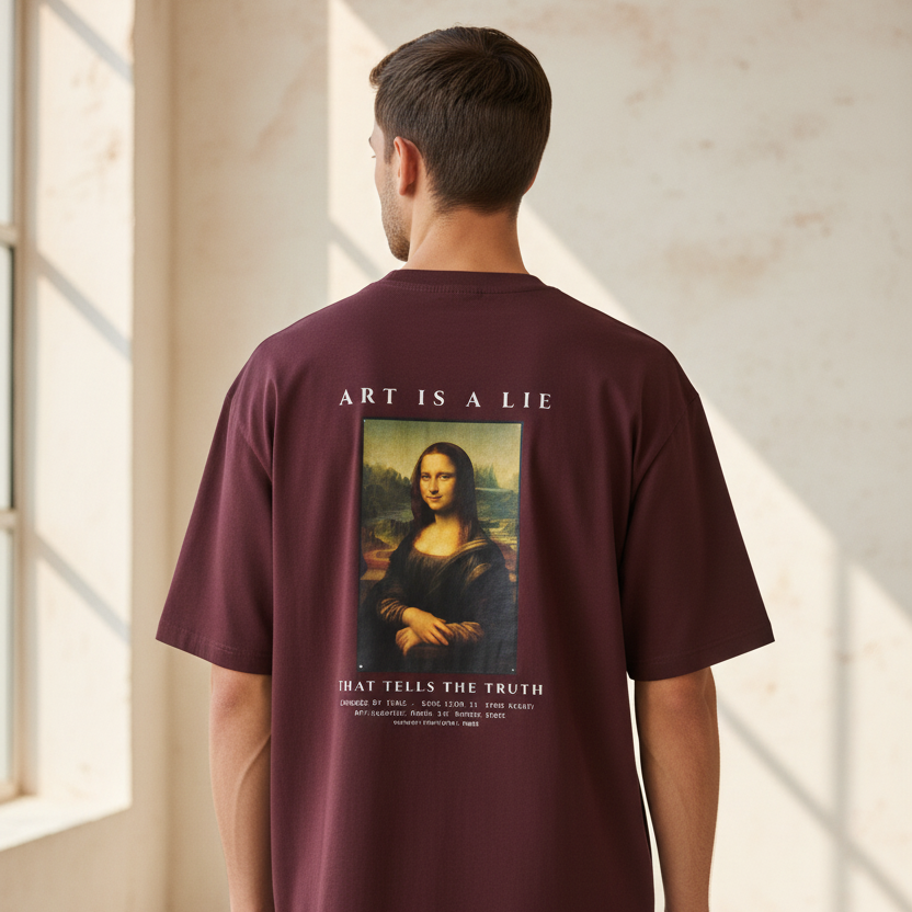 Mona Lisa Renaissance Art Oversized Graphic T-Shirt | 240 GSM Heavyweight Cotton