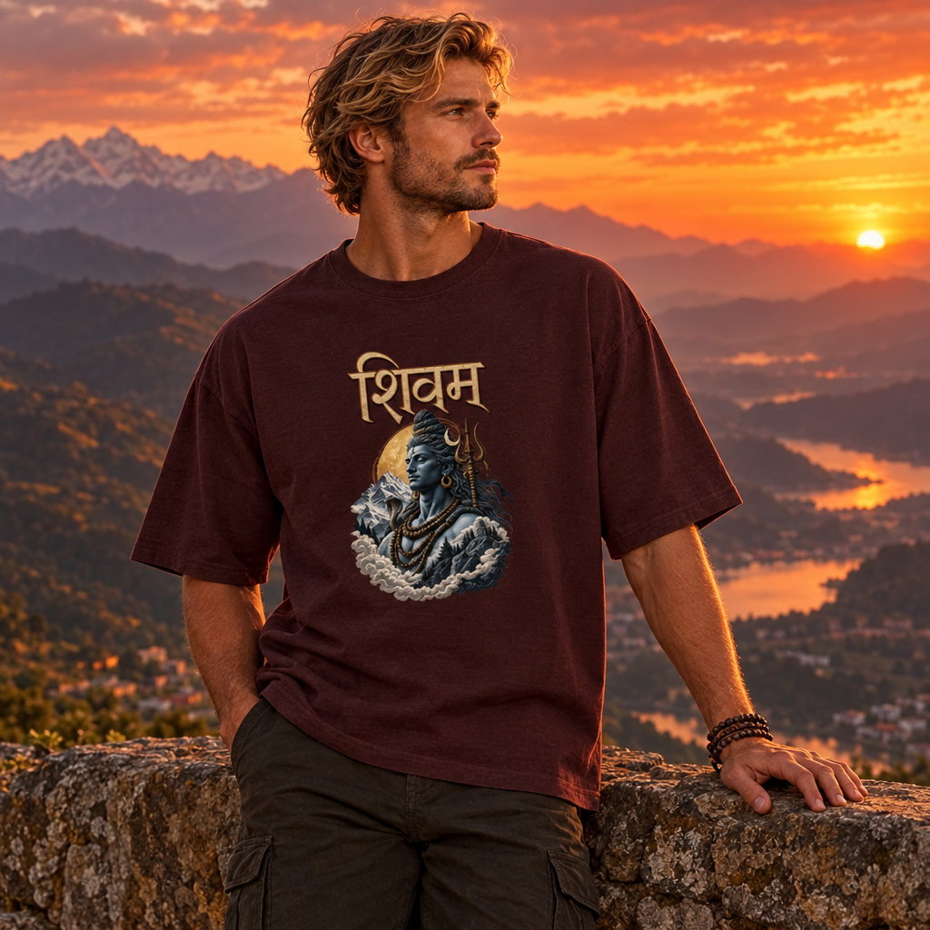 Lord Shiva Devotional Oversized Graphic T-Shirt – Shivam | 240 GSM Heavyweight Cotton
