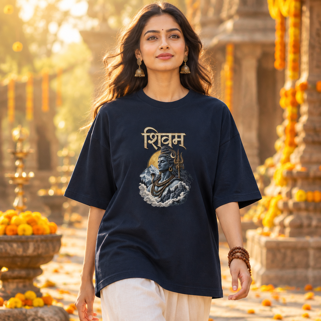 Lord Shiva Devotional Oversized Graphic T-Shirt – Shivam | 240 GSM Heavyweight Cotton