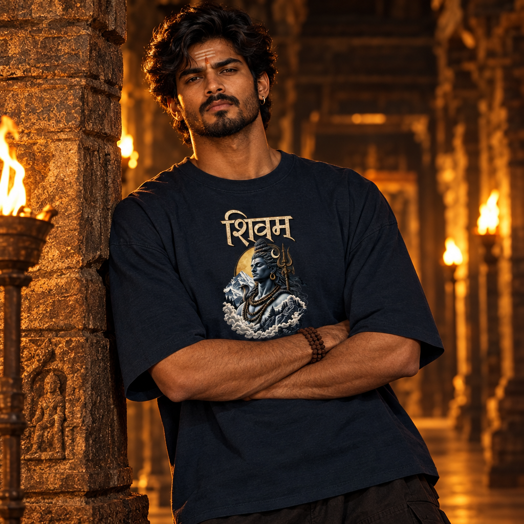 Lord Shiva Devotional Oversized Graphic T-Shirt – Shivam | 240 GSM Heavyweight Cotton