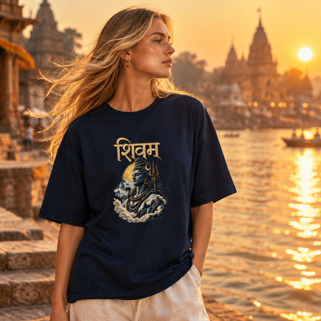 Lord Shiva Devotional Oversized Graphic T-Shirt – Shivam | 240 GSM Heavyweight Cotton