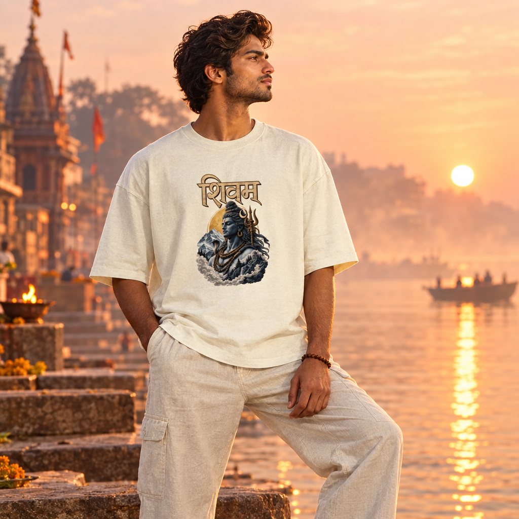 Lord Shiva Devotional Oversized Graphic T-Shirt – Shivam | 240 GSM Heavyweight Cotton