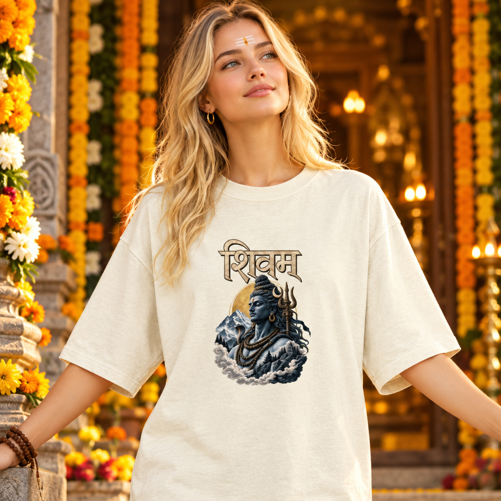 Lord Shiva Devotional Oversized Graphic T-Shirt – Shivam | 240 GSM Heavyweight Cotton