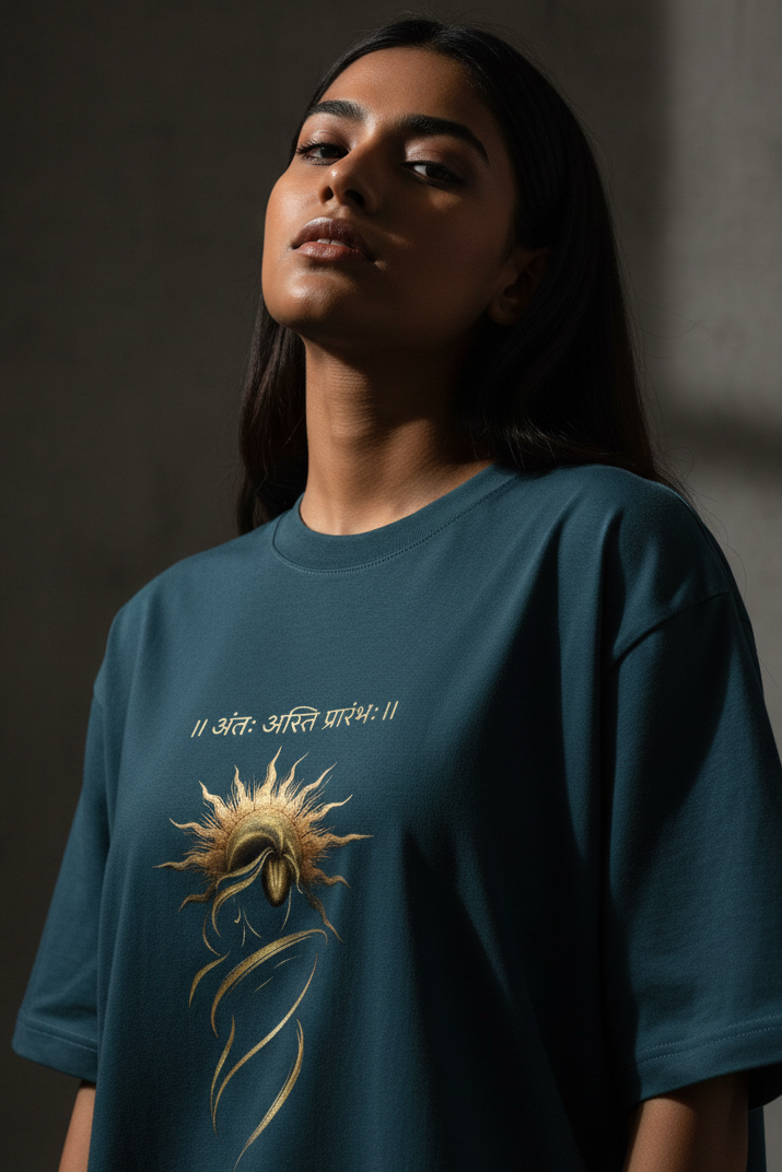 Oversized Graphic T-Shirt – Sanskrit Print | 240 GSM Heavyweight 100% Cotton