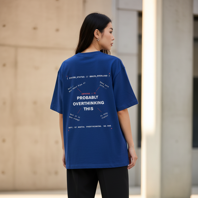 Funny Overthinking Oversized Graphic T-Shirt | 240 GSM Heavyweight 100% Cotton