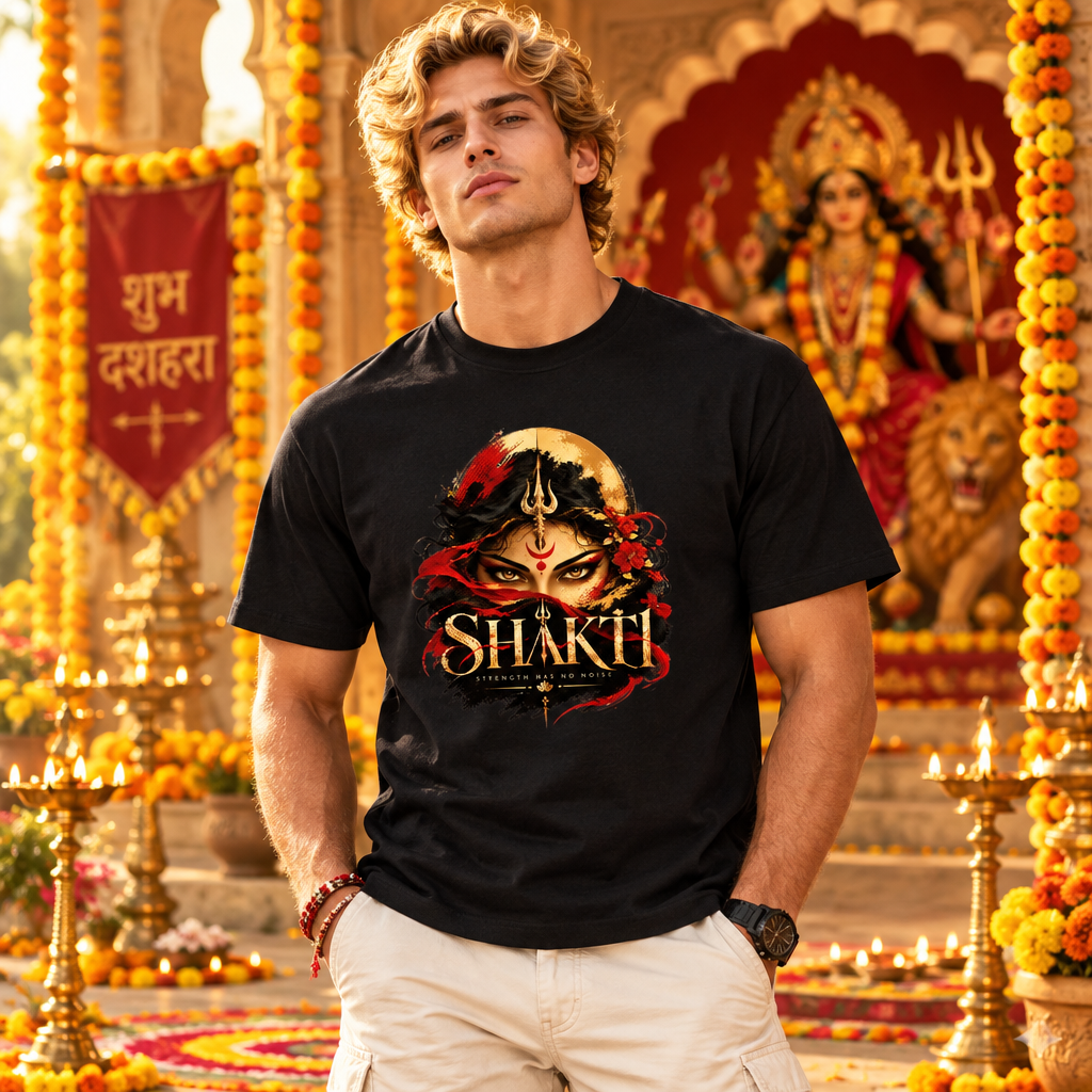 Shakti Goddess Graphic T-Shirt – Strength Has No Noise | 180 GSM Crew 100% Cotton