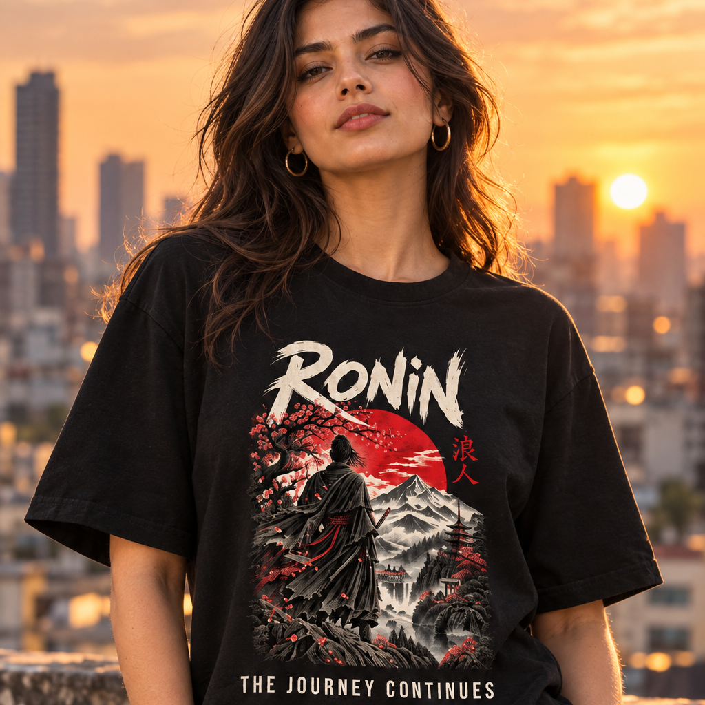 Ronin Japanese Art Graphic T-Shirt | 180 GSM Standard Crew Cotton