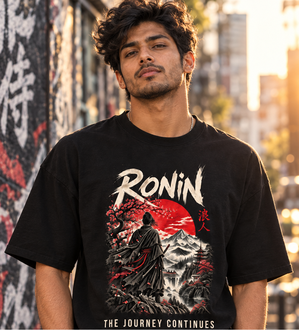Ronin Japanese Art Graphic T-Shirt | 180 GSM Standard Crew Cotton