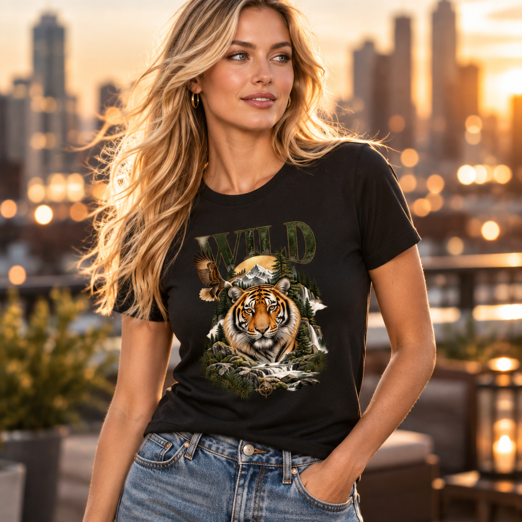 Wild Tiger Print Graphic T-Shirt | 180 GSM Standard Crew 100% Cotton
